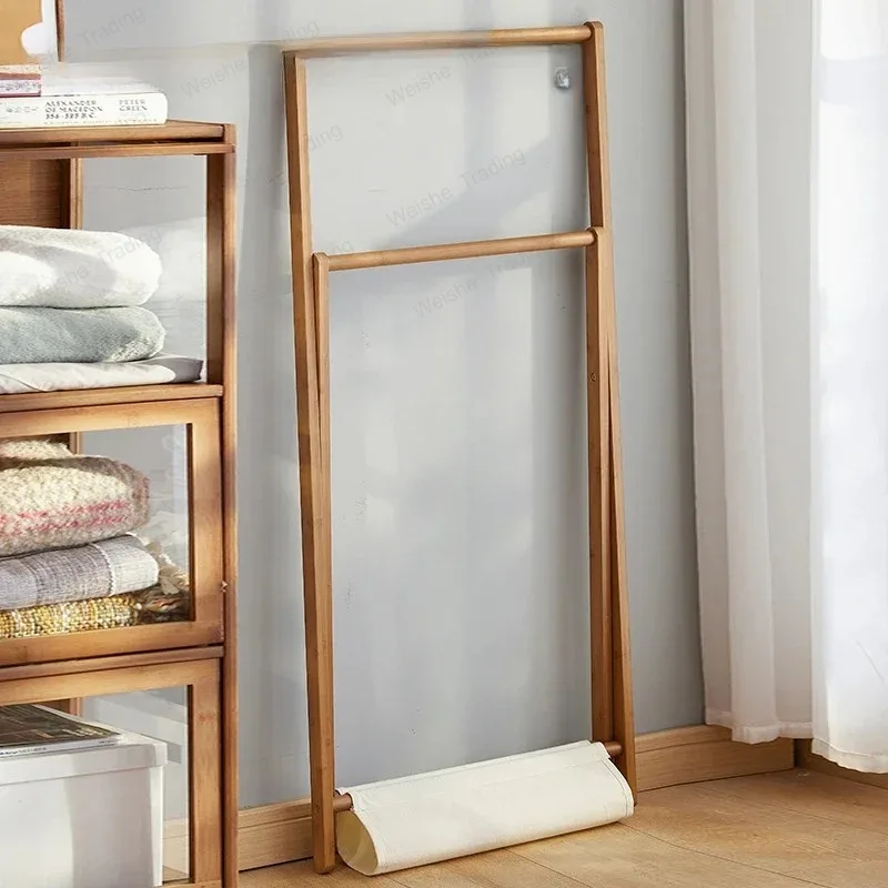 Bamboo Clothing Rack Double Hanging Rods Storage Shelf Small Dress up Wardrobe Organizer Open Closet for Costumes