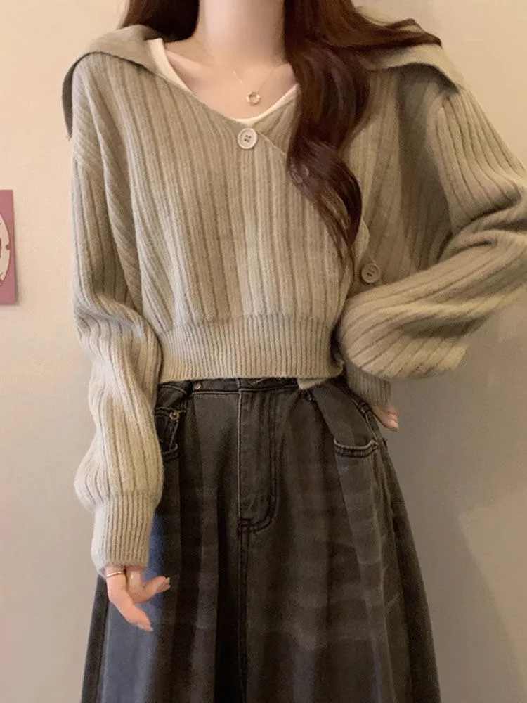 Spring Autumn 2025 New V-Ne Long Sve Knitted Sweater Women High Waist ort Sle Button Base irt Top Straight Cut Reg...