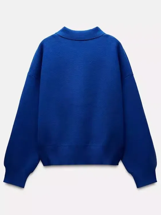

Spring 2025 Women's Lazy Sle Long Sve Collar Knitted Sweater ket Decorated Casual Loose Fit een Fiber Polyester
