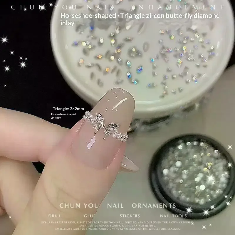 50Pcs 2x4mm 2x2mm Horse Eye/Triangle 3D Glitter Nail Diamond DIY Tiny Crystal Ice-Transparent Mini Sparkle Nail Art Rhinestone
