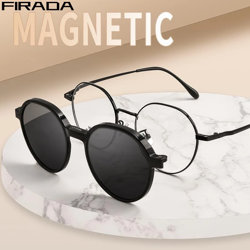 

FIRADA Fashion Comfortable Magnet Eyeglasses Ultra Light Vintage Round Eyewear Prescription Glasses Frame For Men Women 86005