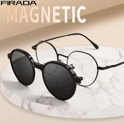 FIRADA Fashion Comfortable Magnet Eyeglasses Ultra Light Vintage Round Eyewear Prescription Glasses Frame For Men Women 86005