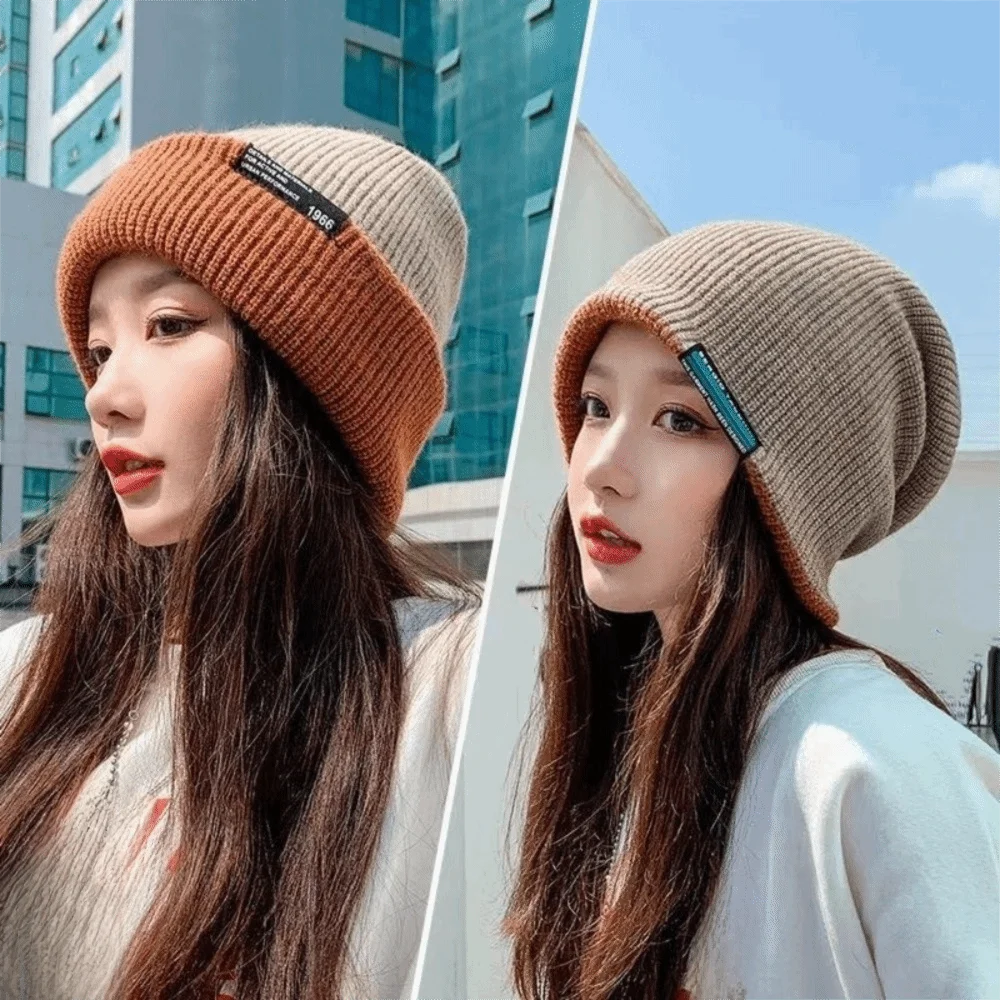 

Cozy Korean Style Knitted Hat Thickened Breathable Double-faced Hat Polyester Soft All-match Hat Female Use