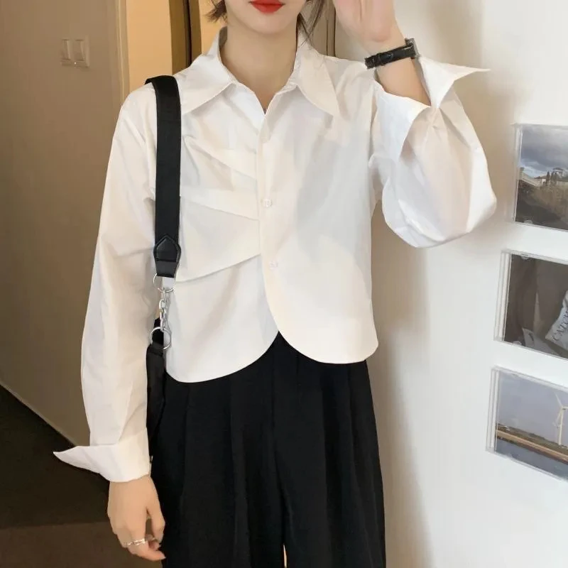 

New Chic Female Crop Top Elegant Long Sleeve Shirts Vintage Stripe Shirts Matching White Shirt Casual Women's Shirts & Blouses