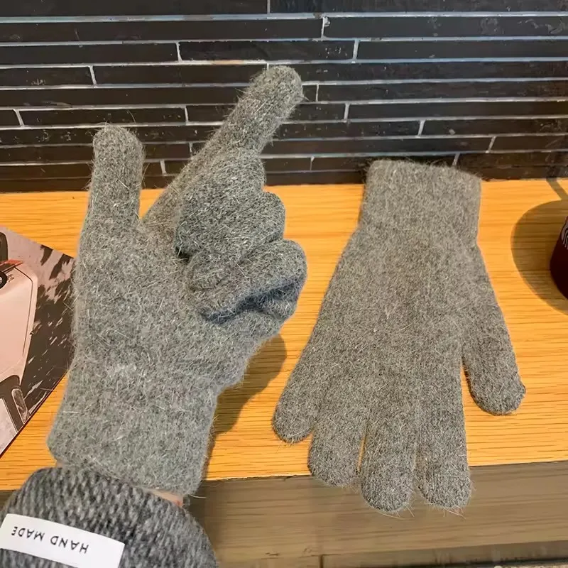 Winter Keep Warm Solid Five Finger Gloves Women Cashmere Outdoor Thick Cycling Driving Fashion Knitted Woolen Gloves