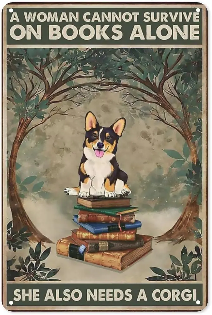 Love Tricolor Corgi and Books Retro Metal Tin Signs Vintage Aluminum Sign For Home Room Metal Decor 8x12 Inch sign