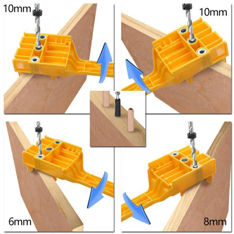 Woodworking Dowel Handheld Drill Guide and Hole Saw Tool 6/8/10mm Drill Bit For Carpentry Straight Hole Locator Clamp
