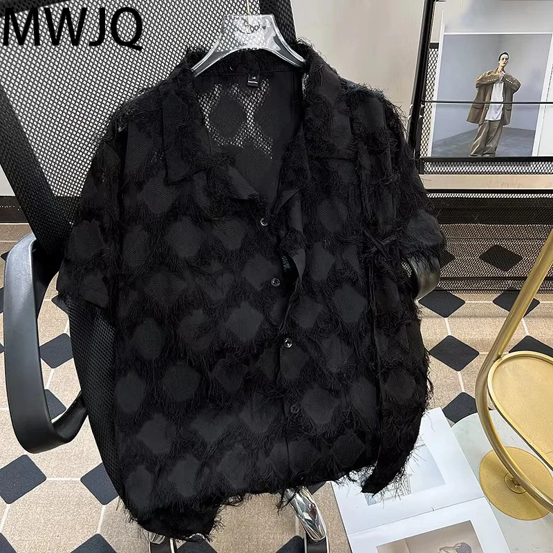 

MWJQ Male Short Sleeve Lapel Shirts 2025 Summer New Fashion Loose Casual Hamdsome Rough Edge Niche Design Men's Tops 010159