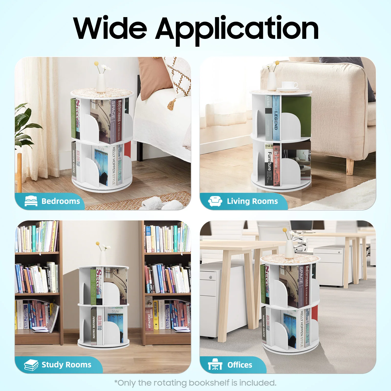 360 °   رف كتب دوار مكون من طبقتين و8 حجرات لتخزين كتب الأطفال وحامل عرض لغرفة المعيشة والمكتب الحديث