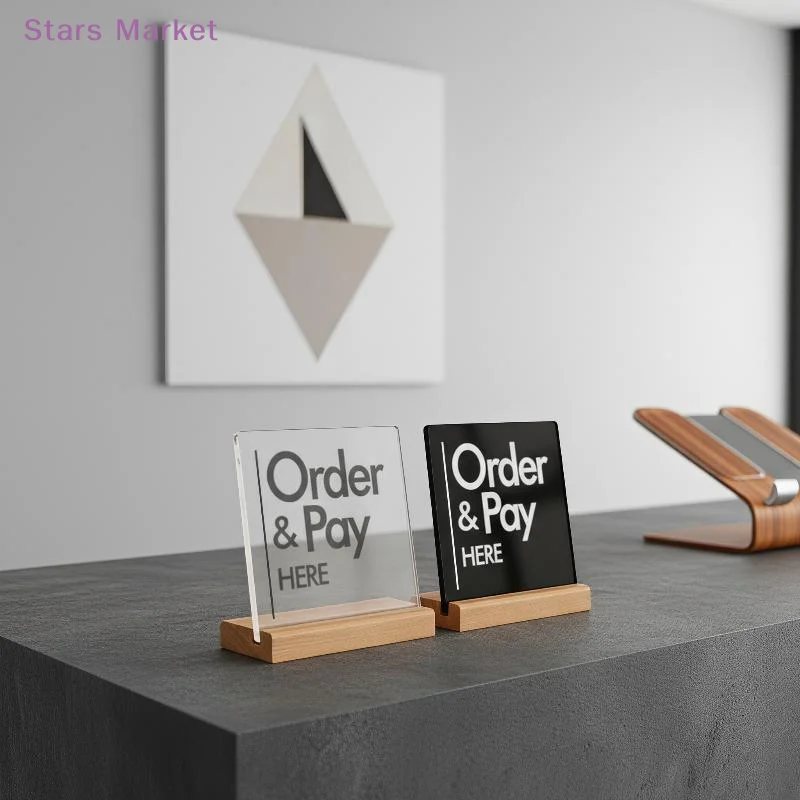 New Acrylic Order And Pay Here Sign Stand Order Here Sign Holder- Wood Durable Counter Signs For Café, Bakery, Restaurant
