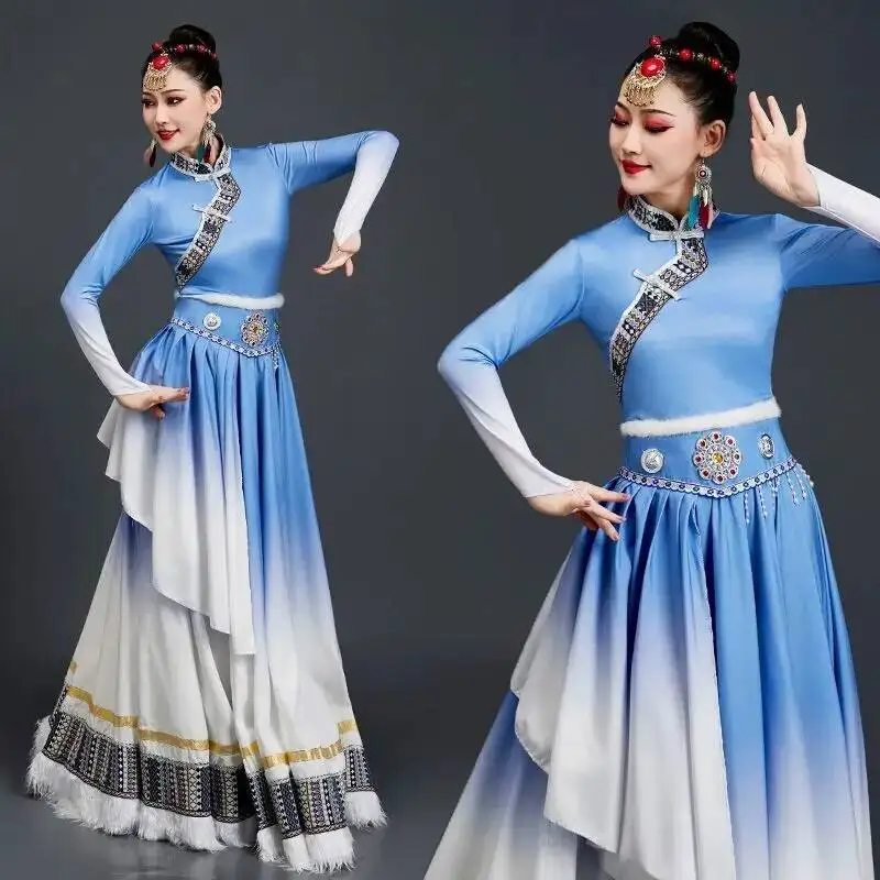Tibetan Dance Costume Women\'s Big Skirt Mongolian Dance Performance Costume Tibetan Classroom Training Practice Half Skirt