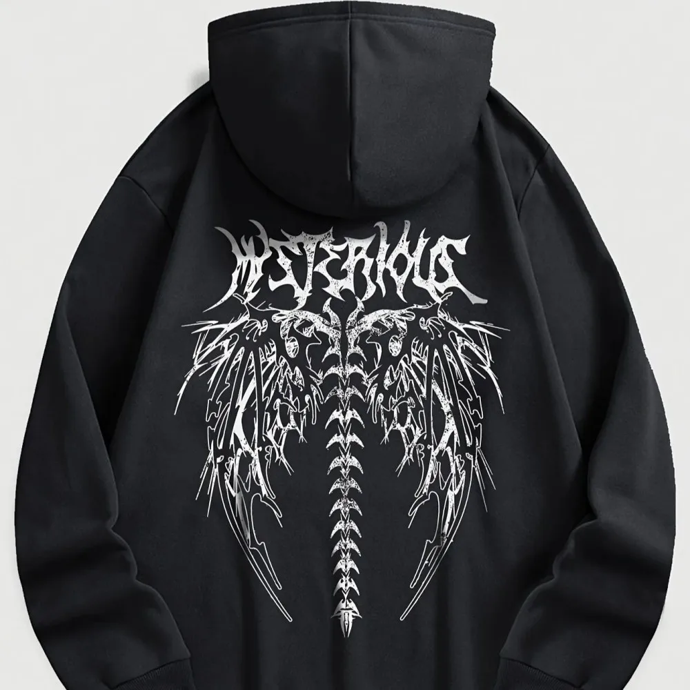 Moda masculina novo outono gótico osso asa carta impressa macio e confortável hoodie ao ar livre estilo de rua topo