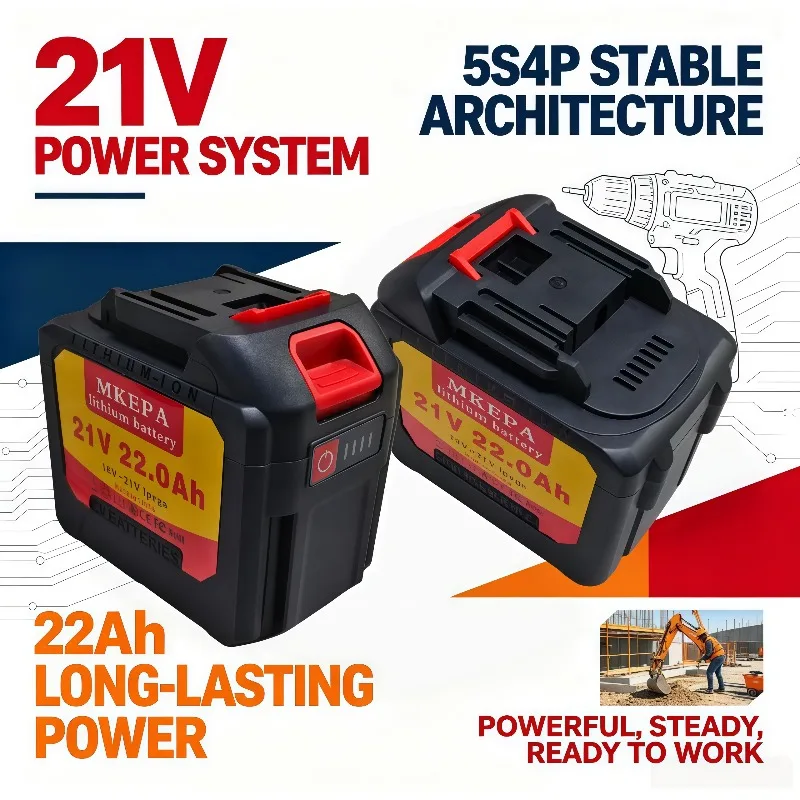 1. 21V High Voltage 5S4P Battery Pack, 22Ah Ultra Large Capacity for Longer Working Time & Higher Efficiency