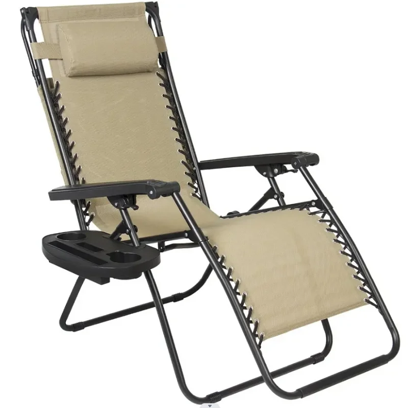 Chair Zero Gravity Canopy Shade Lounge Chair Cup Holder Patio Outdoor Garden