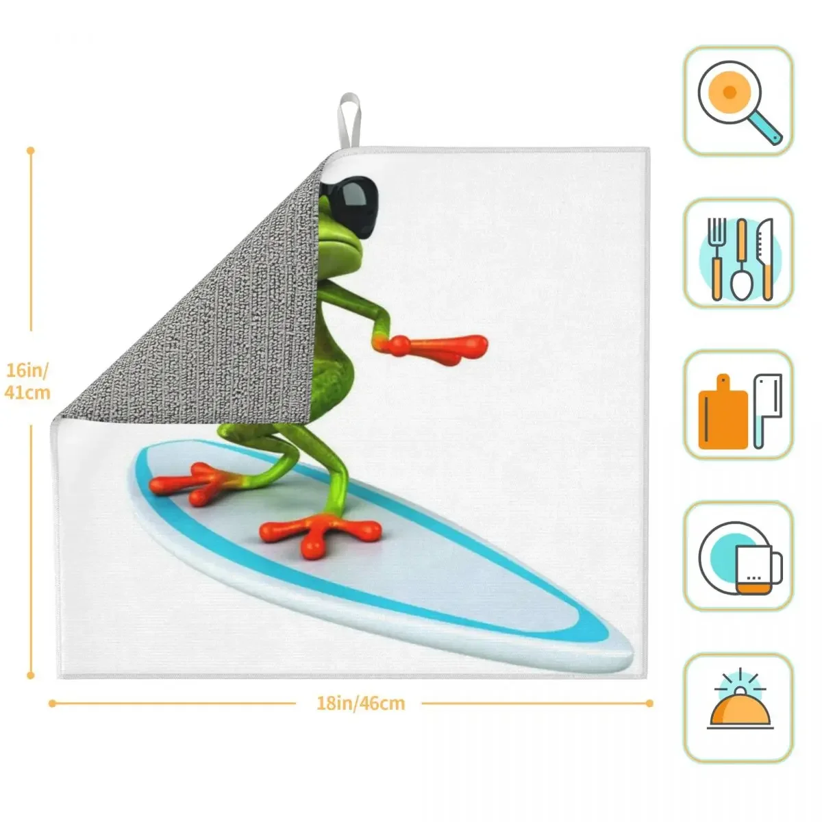 Drying Mat Funny Green Frog Surfing With Sunglasses Heat Insulation Holder Dish Cup Draining Pad Kitchenware