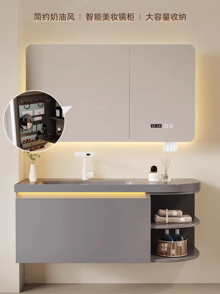 

Oak paint bathroom cabinet skin feeling integrated basin bathroom cabinet combination hand wash station