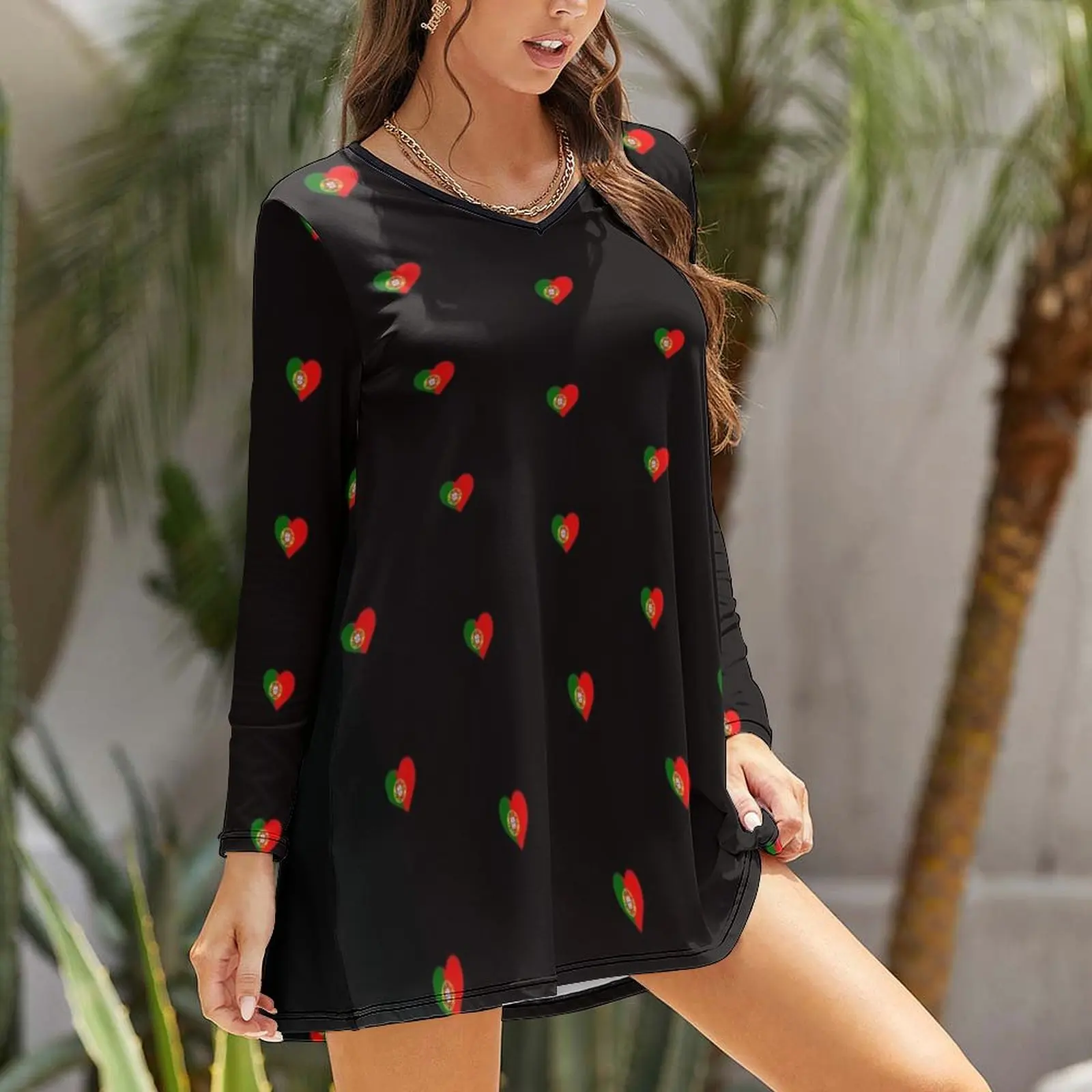 Portuguese Flag Heart Long Sleeved Loose Dress long dresses for women