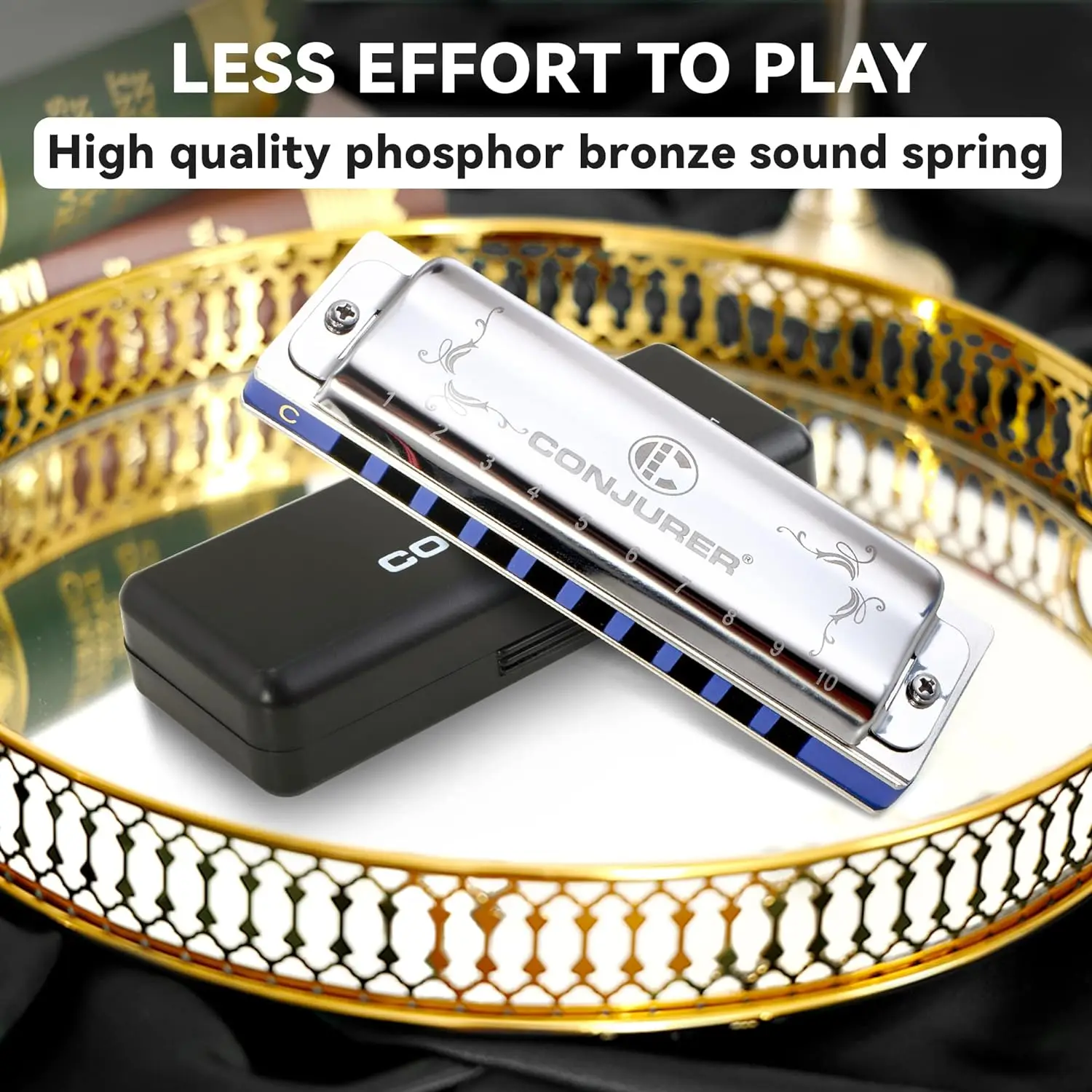 CONJURER Blues Harmonica 10 Hole Diatonic in different keys for Kids Adult Beginners gift