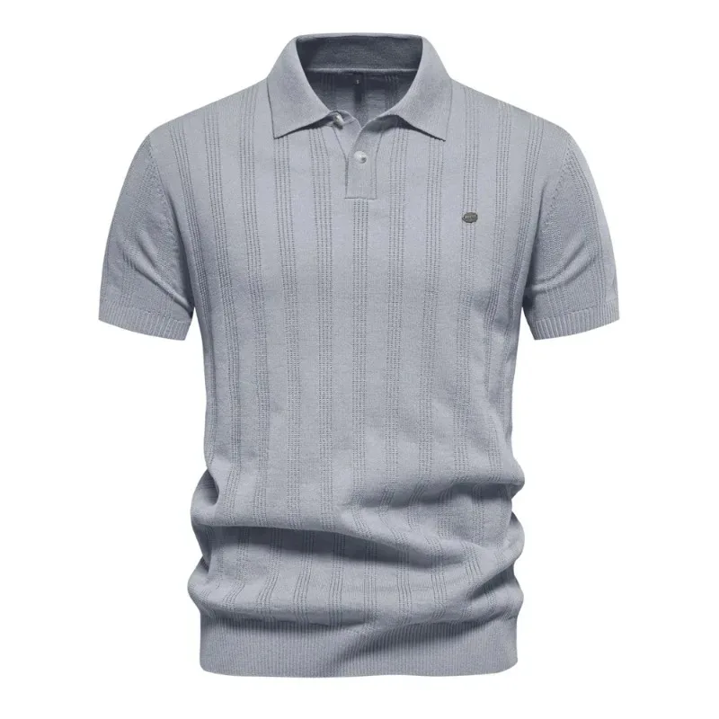

New Summer Ribbed Knit Polo Shirt for Men Breathable and Cool Brand Quality Mens Textured Polo Shirts