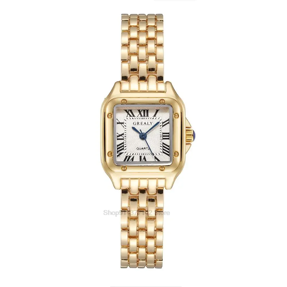 2024 Luxury Women\'s Fashion Square Watches Gold Alloy Strap Ladies Quartz Wristwatches Qualities Female Roman Scale Clock