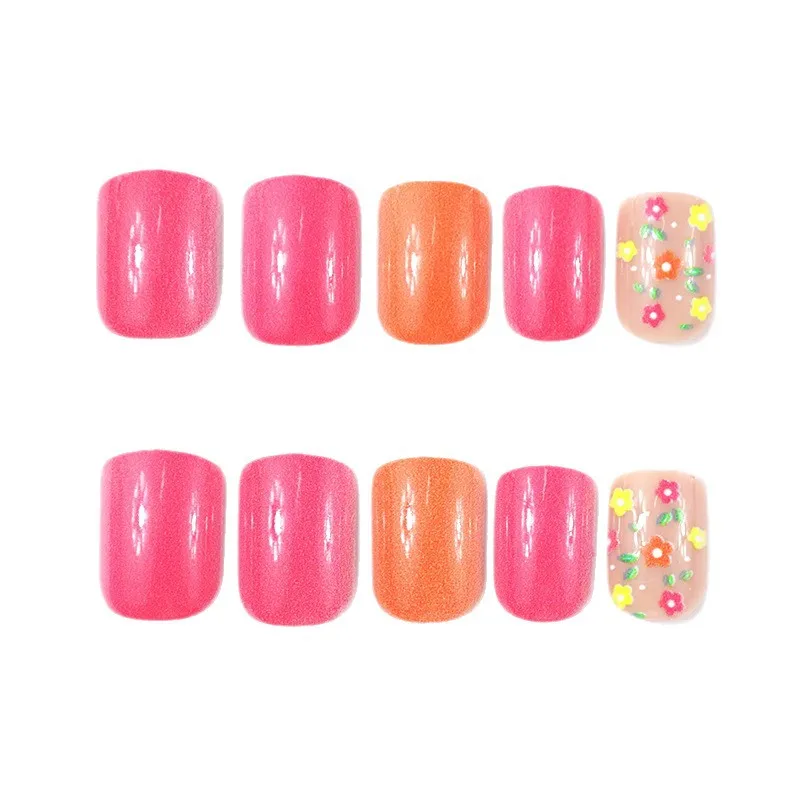 

2026 New Simple Short Square Glossy Manicure Cute Spring and Summer Gentle Fashionable Flower Design Whitening Wearable Nails