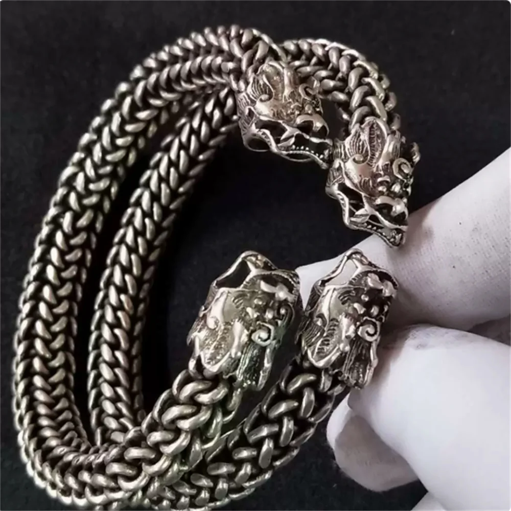 

Dragon Head Twisted Wire Bracelet Men's Tibetan Silver Jewelry Wholesale
