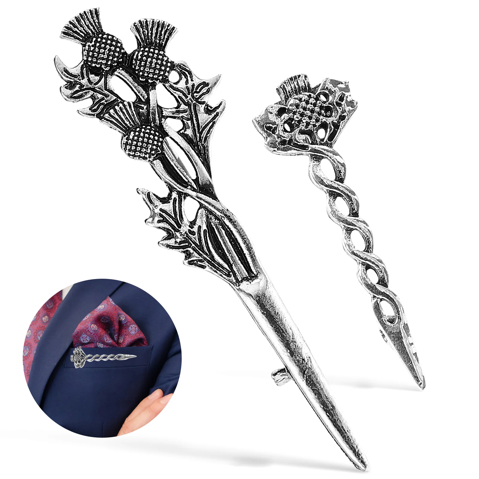 2 Pcs Lapel Pin Scottish Thistle Brooch Suit Pins for Men Suits Cloak Television Scotland Gifts Alloy Man