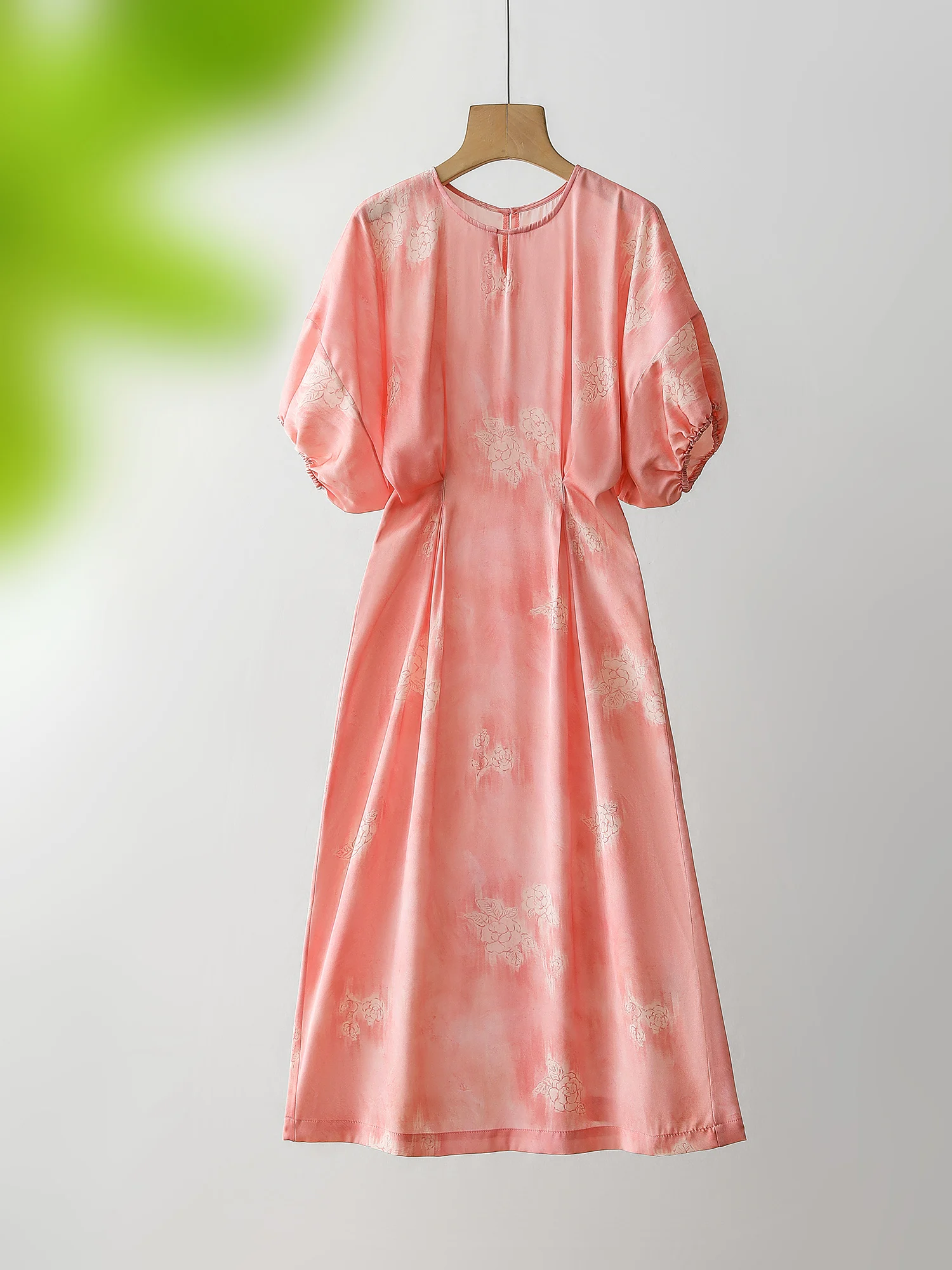 

New Print~ Silk Elastic Double Qiao Bat Sleeve Waist Mid length Dress QZ0162