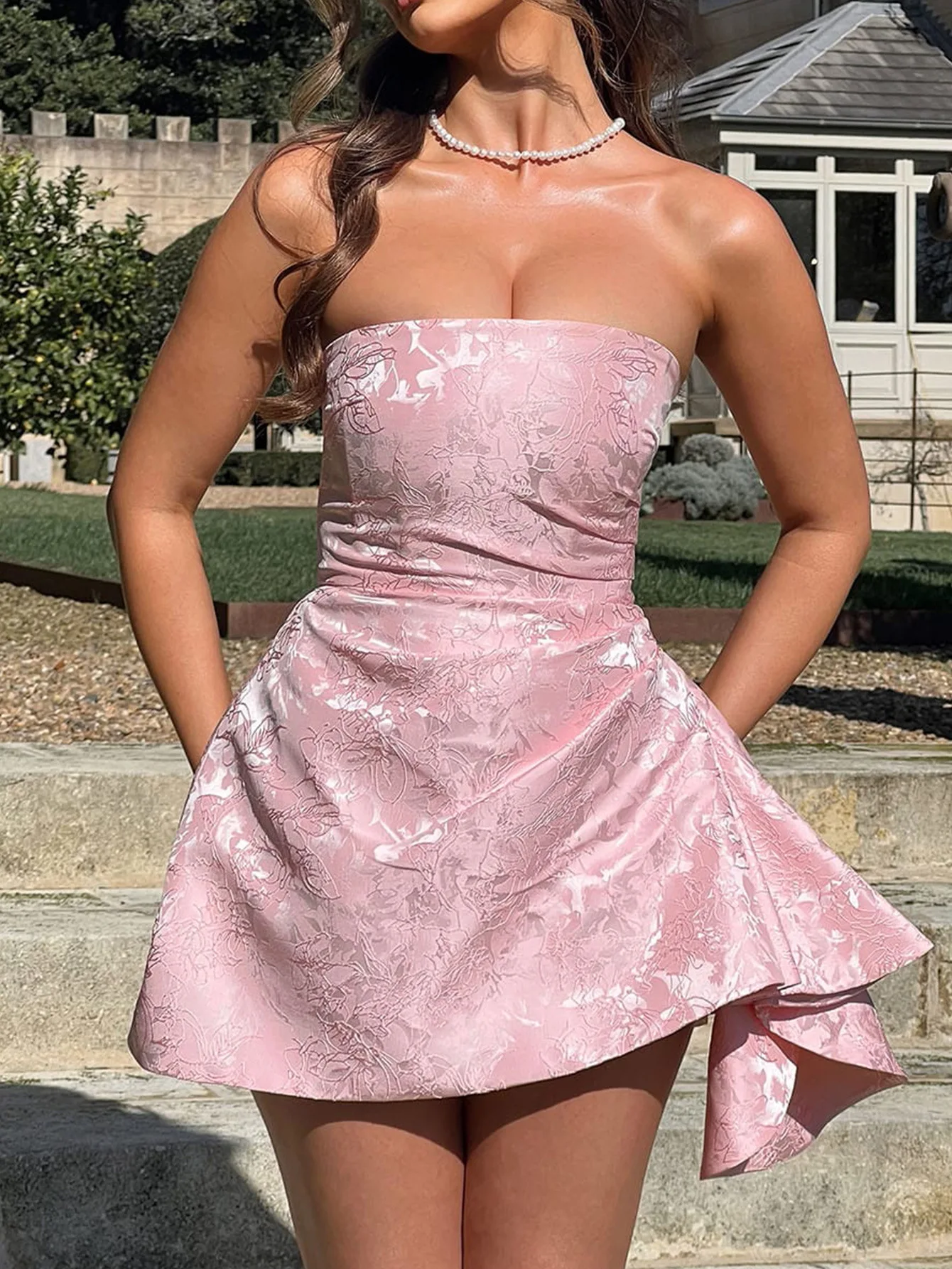 

Elegant Banquet Dress For Women Spring Summer New Solid Color Tube Top Slim Asymmetric Ruffle Dress Fashion Party Short Dress