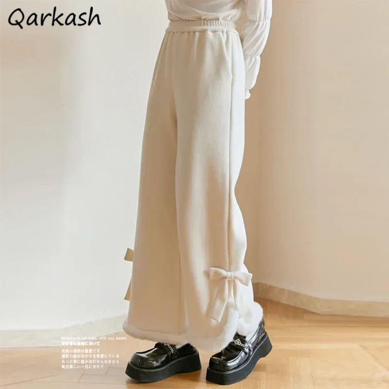 

Вельветовые брюки для женщин с милым бантом, осень-зима, каваи, школьницы, брюки до щиколотки, свободные, теплые, уютные, модные, в японском стиле