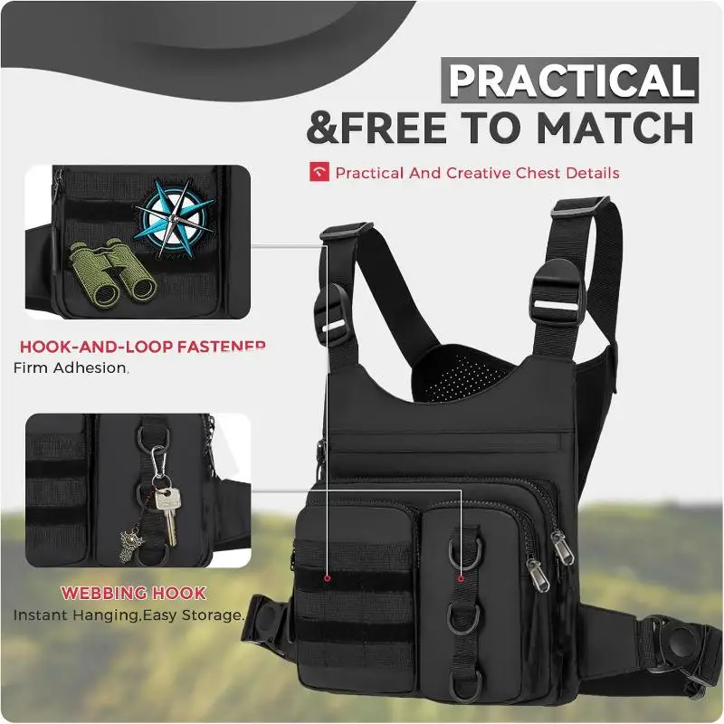Bolsa de peito - colete leve e de alta capacidade, adequado para uso diário (celular, tablet, carteira)