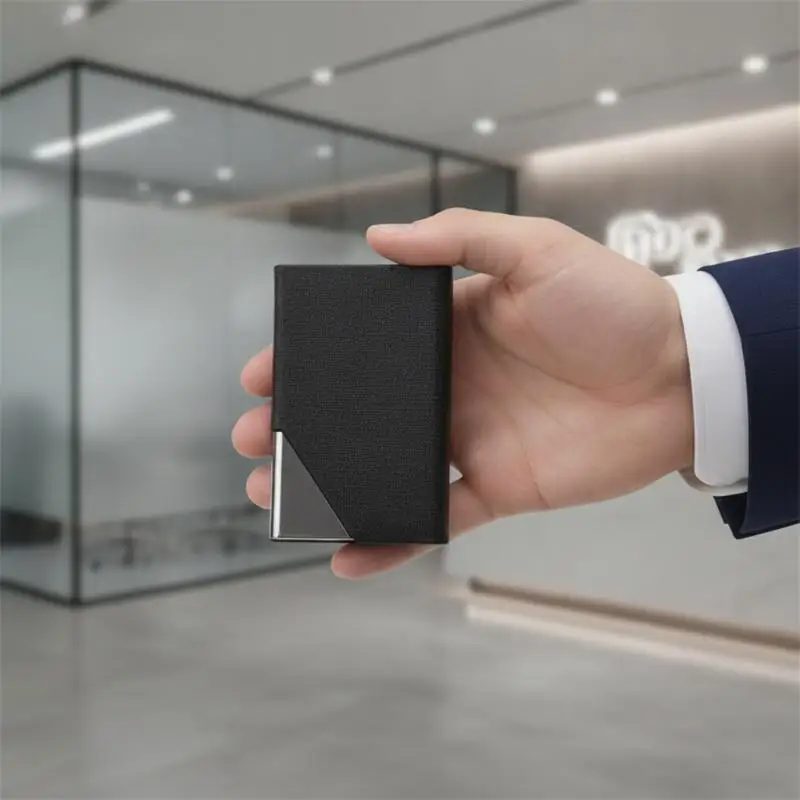 Premium PU Leather & Metal Business Card Holder, Slim Design, Multiple Colors for Business, Office, Daily Use