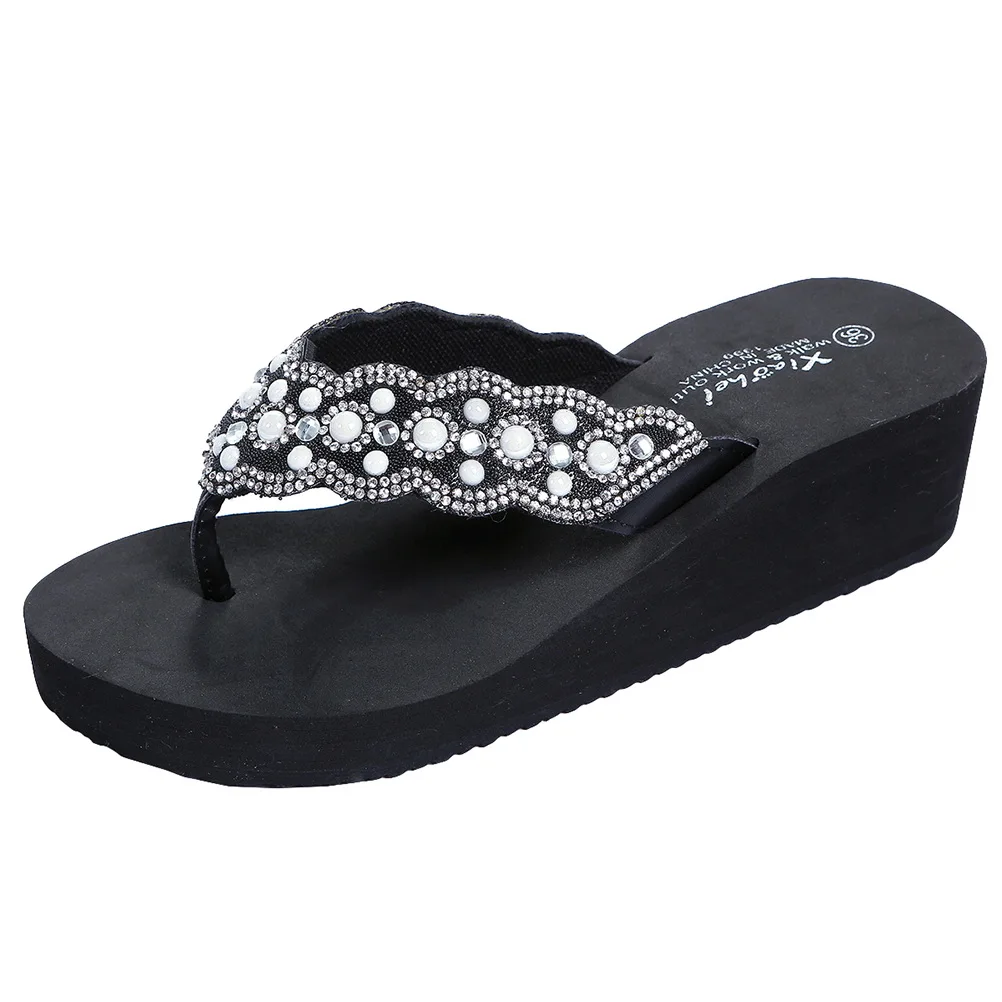 

Pearl Rhinestone Beach Sandals Non Slip Summer Women Shoes Flat Jelly White Comfortable Sole Design Long Wear Beach Outdoor