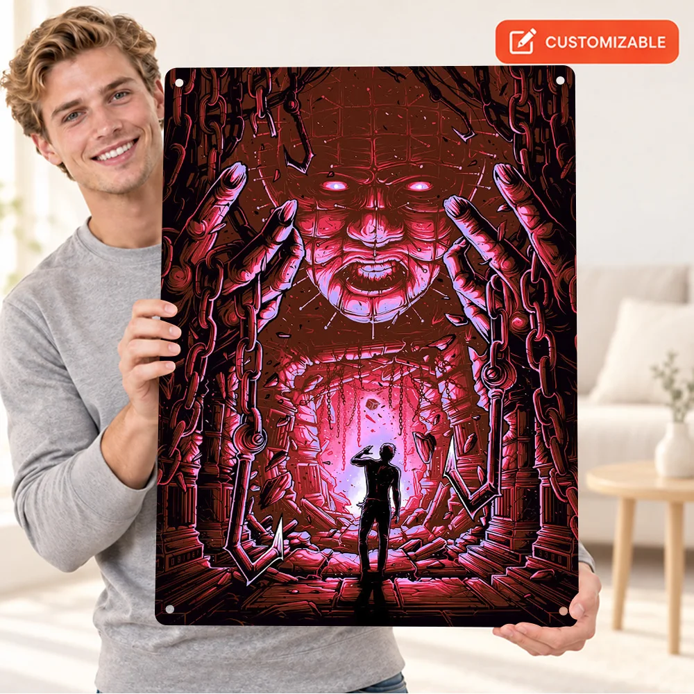 Crimson Monster Tunnel Silhouette Printed Poster Customized Aluminum Metal Sign Illustrated Wall Art For Film Screening Room