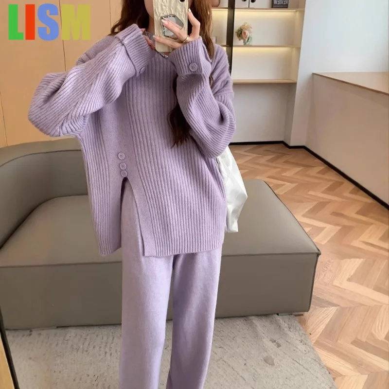 

LISM winter woman outfit sweater set for women's autumn and winter new loose knit sweater pants fashionable casual two-piece set