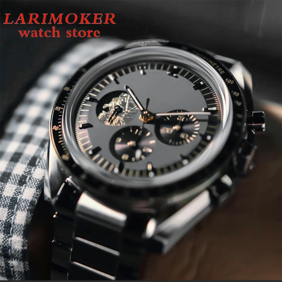 BLIGER40mm 기계식 자동 시계 표시 돔 유리 스틸 팔찌 남성용, 10ATM 방수 기계식 시계