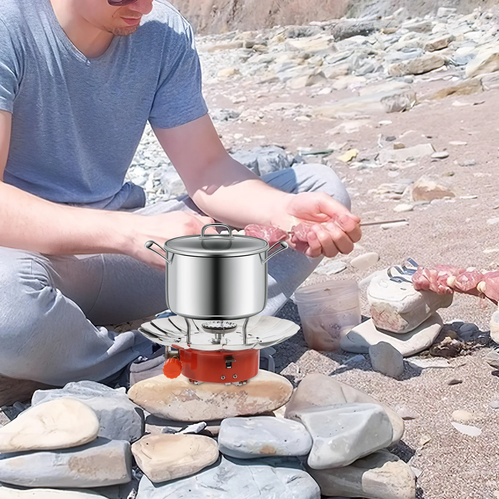 

Portable Mini Stove Windproof Gas Camping Design Energy Saving Outdoor BBQ Hiking Picnic Mountain Climbing Fishing Camping