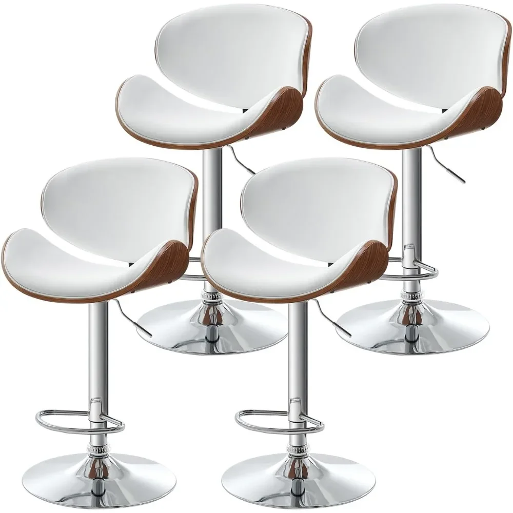 

Modern PU Leather Upholstered BarStools, Adjustable Bar Stools Set of 4, Counter Height Bar Stools with Backs and Footrest