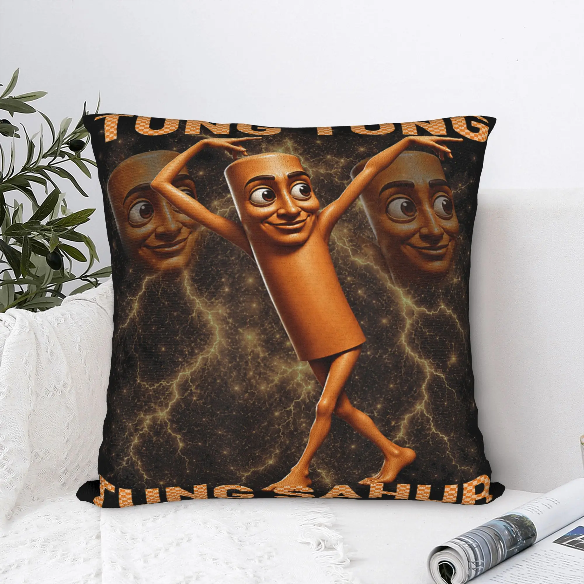 Tung Tung Sahur is Calling Funny Viral Dance Meme Pillowcases Novelty Pillow Case For Living Room Bed Chair Print Pillow Cover