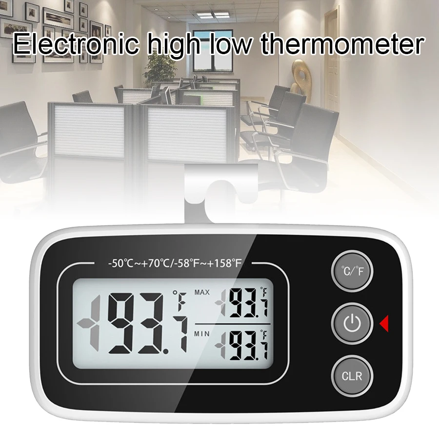 Thermometer LCD Digital Thermometer Freezer Thermometer High Low Temperature Magnet Adsorption Hook Fahrenheit Celsius