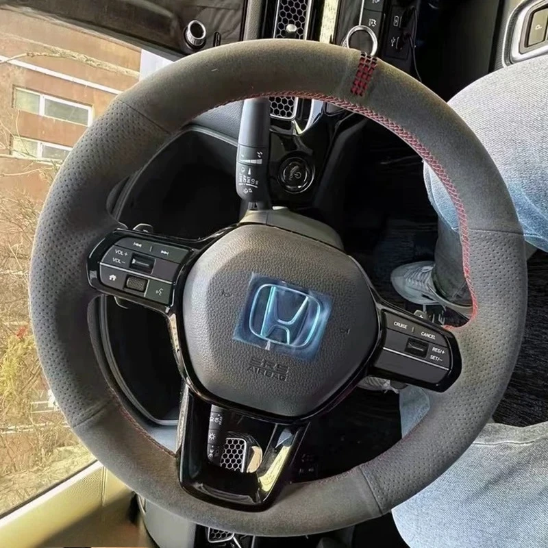 for Honda Accord Civic 11th Gen CRV 2023 2024 Hand-stitched non-slip Yellow line yellow-labeled suede car Steering Wheel Cover