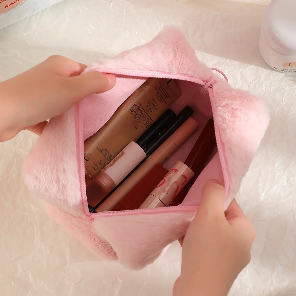 

Soft Plush Cosmetic Storage Bag Large Women Zipper Makeup Organizer Handbag Toiletry Pouch Pencil Case For Girls Students