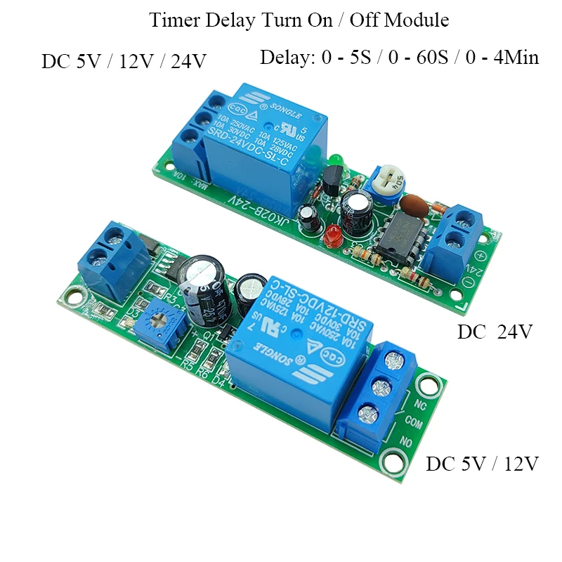 Time Delay Relay Module 5V 12V 24V Delay Monostable Relay Module Adjustatle 5s 60s 240S Turn On OFF Relay Switch Module