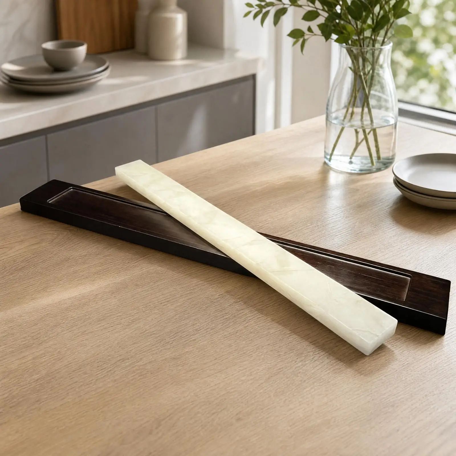 Rectangular Bamboo Tray with Glass Plate Modern Sashimi Serving Tray with Art Glass Insert Versatile Sturdy for Restaurateurs