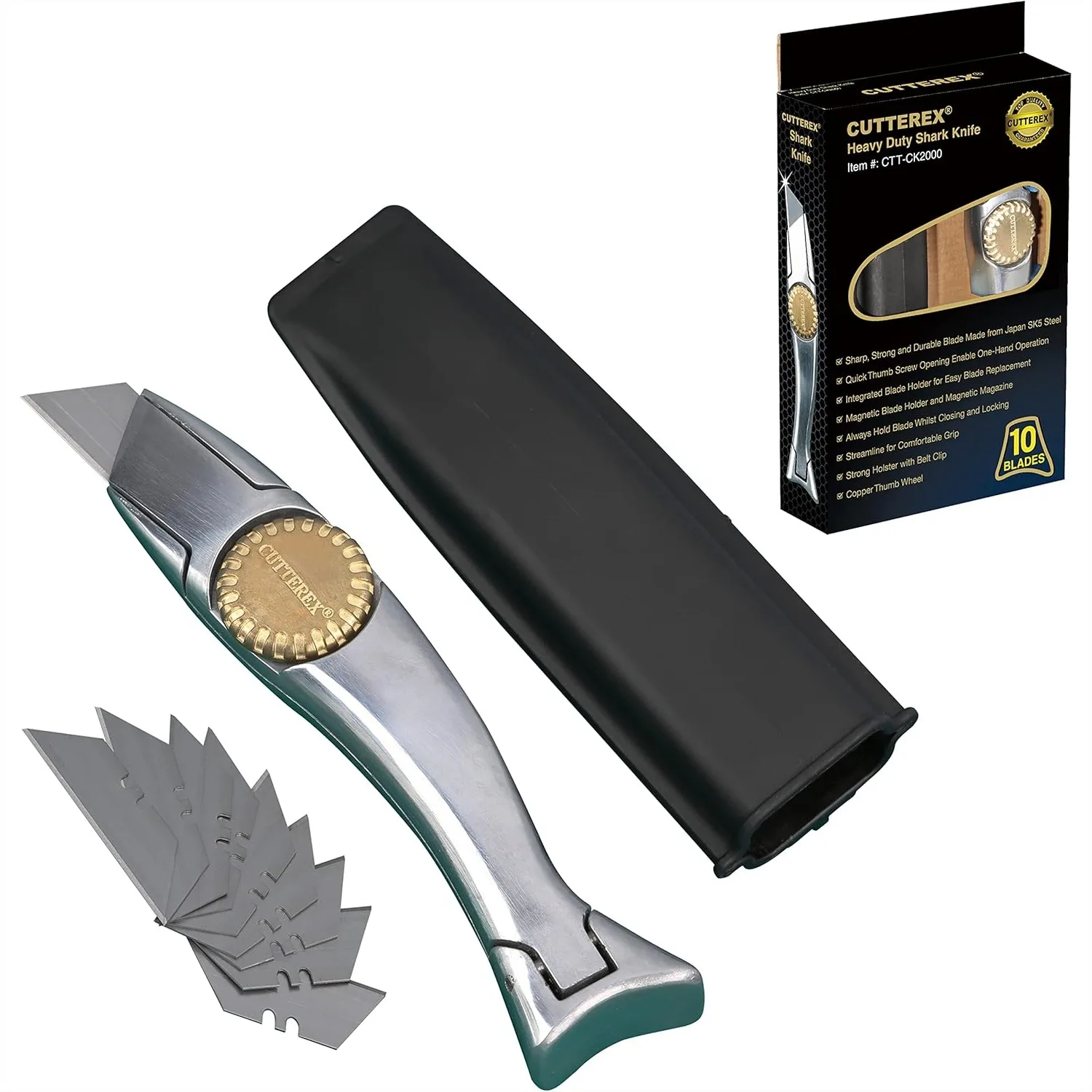 

Heavy Duty Shark Knife With Holster And 10 Blades Utility Knife For Carpet Vinyl Drywall Roofing