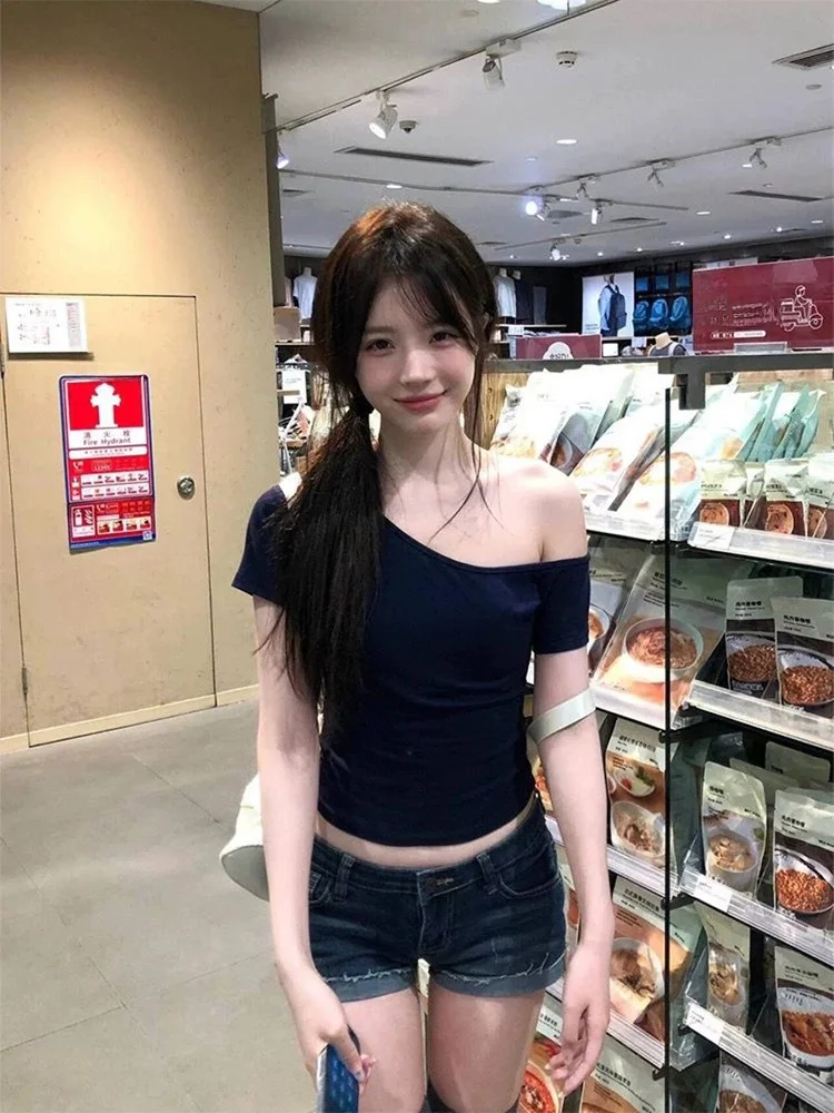 

Футболка Pure Desire Spicy Girl Diagonal oulder ort Sve Женская летняя футболка ort Design Уникальный топ INS в Корейском стиле Slim Fit