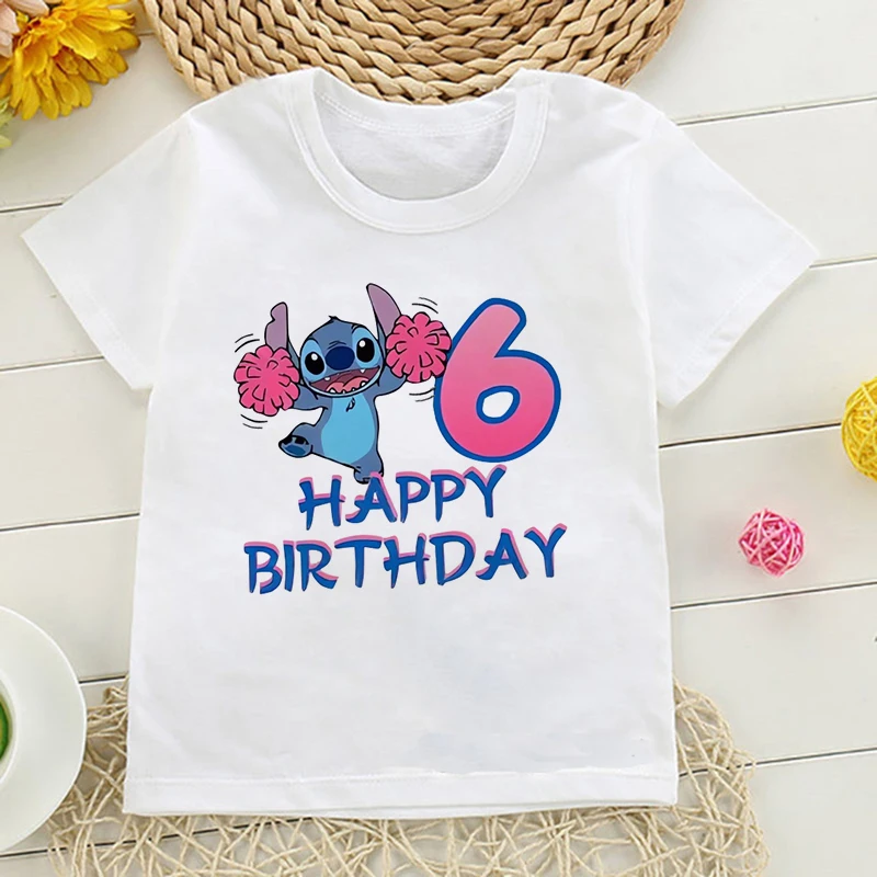 

Funny Stitch Disney Girl Birthday T-Shirt Summer Kids Number Tee Shirt Short Sleeve Children Tee Tops Cartoon Printed Clothes