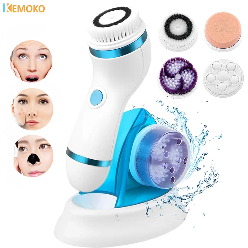 

4 in 1 Ultrasonic Facial Cleansing Brush Rotating Deep Cleansing Facial Brush Acne Pore Cleaner Blackhead Removal Face Skin Care