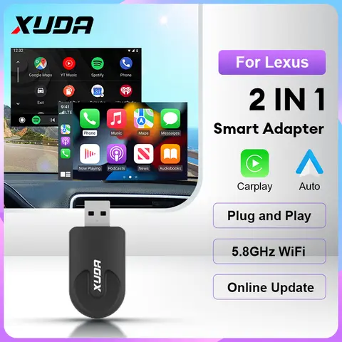 2024 XUDA 2 인 1 무선 안드로이드 자동 어댑터, 렉서스 ES 200 300 RX NX UX GX LX IS LS용 카플레이 무선 5G 와이파이 블루투스 5.0