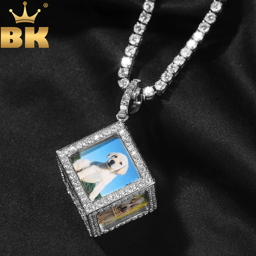 THE BLING KING Custom Photo Sqaure Pendant DIY Pictures Memory Block Necklace Personalized HipHop Jewlery Men Women Gifts